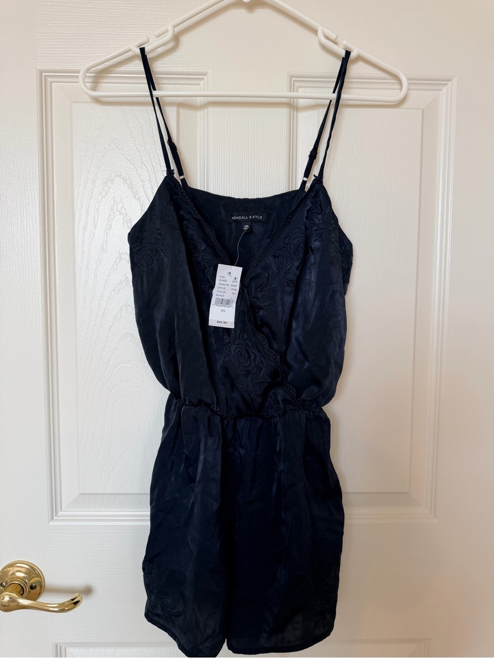 Kendall & Kylie Black Satin Lace-Trim Cami Romper